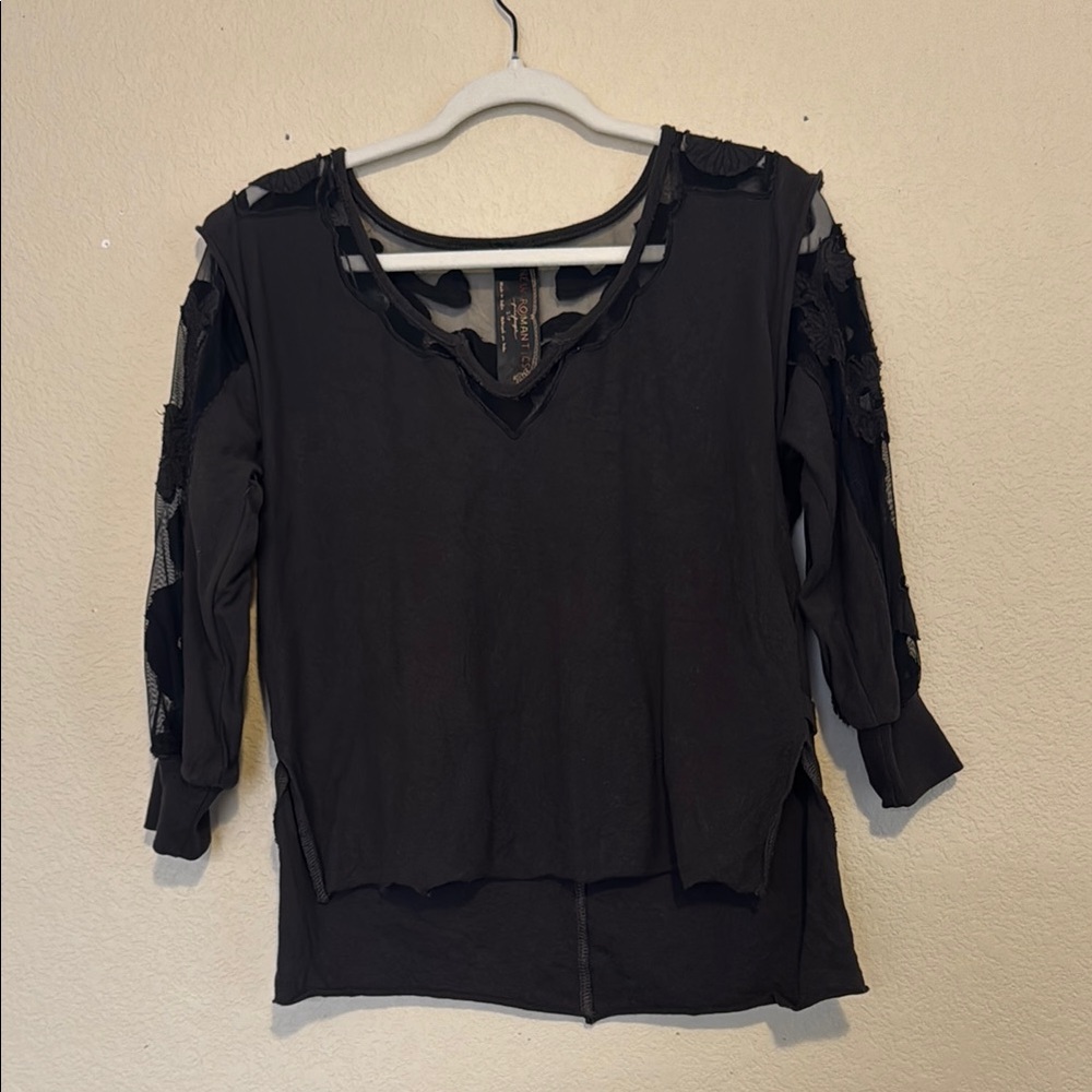 Free People New Romantics Women's Black Lace Embroidered Top